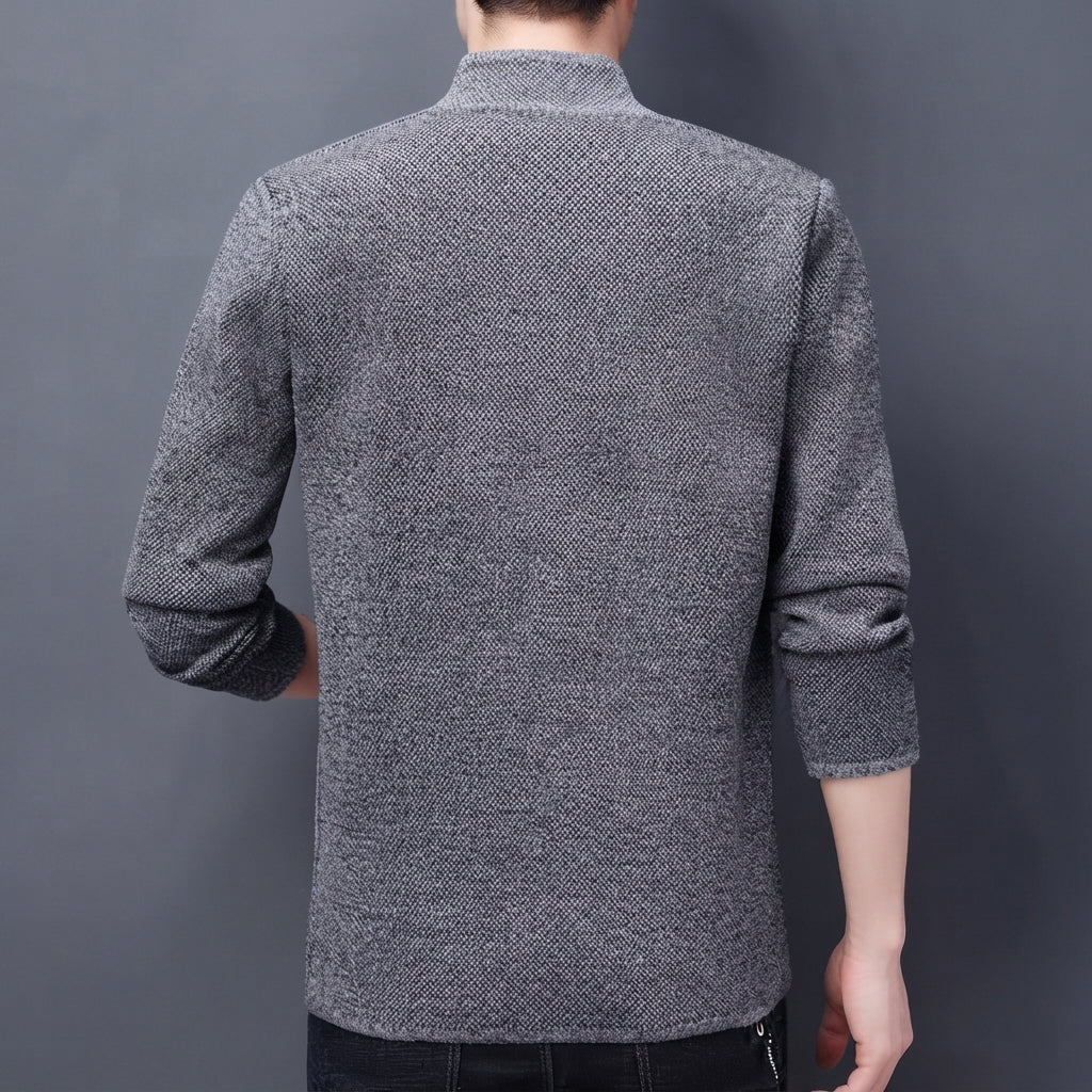 Dos d'un blazer en maille gris à manches longues