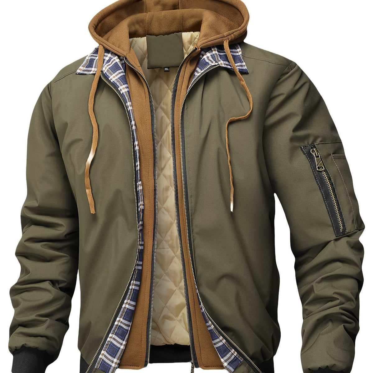 Blouson à capuche doublé, vert olive