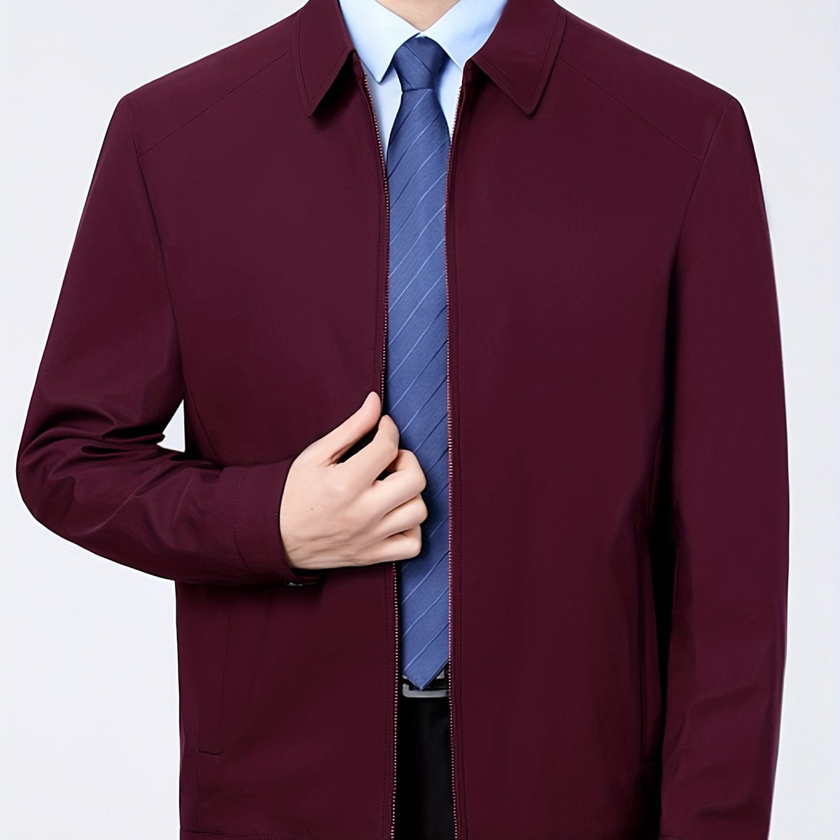 Blouson zippé col chemise, bordeaux