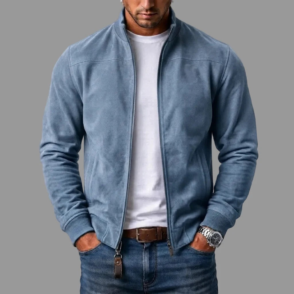 Blouson zippé effet daim, bleu ciel