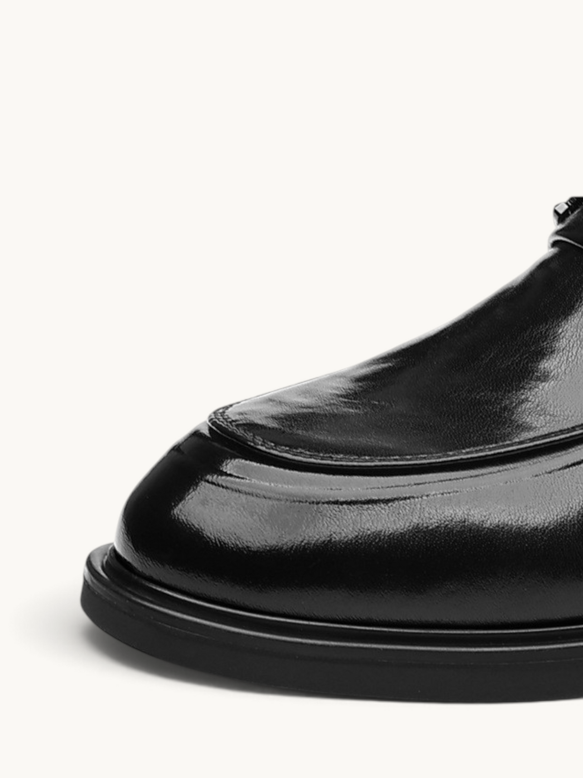 By Old Money black recycled leather dress shoe with a smooth finish, rounded toe, and low profile sole.