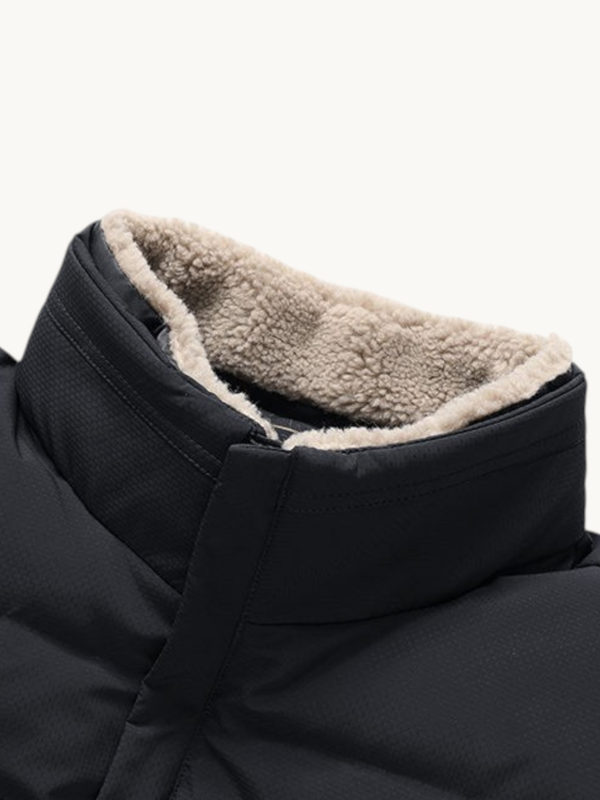 By Old Money black winter puffer jacket featuring a detachable faux fur collar with a textured fabric finish