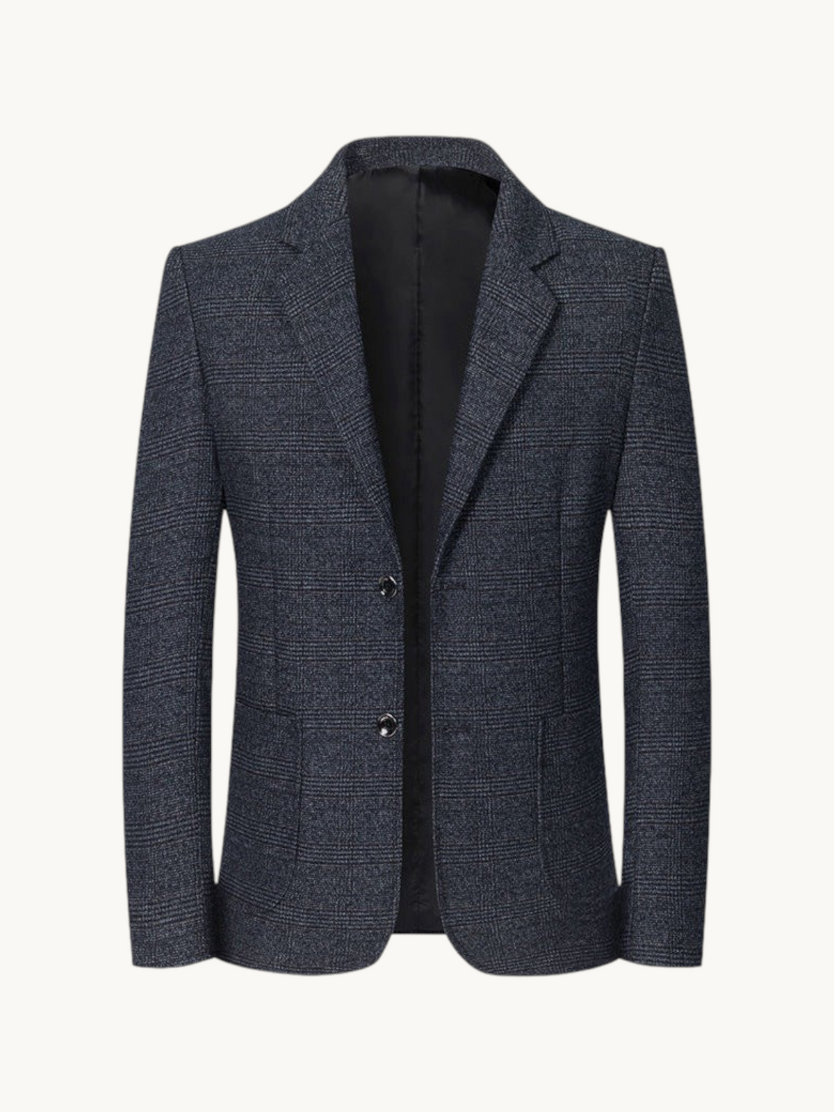 By Old Money wrinkle-resistant charcoal windowpane blazer with notch lapels and two-button closure