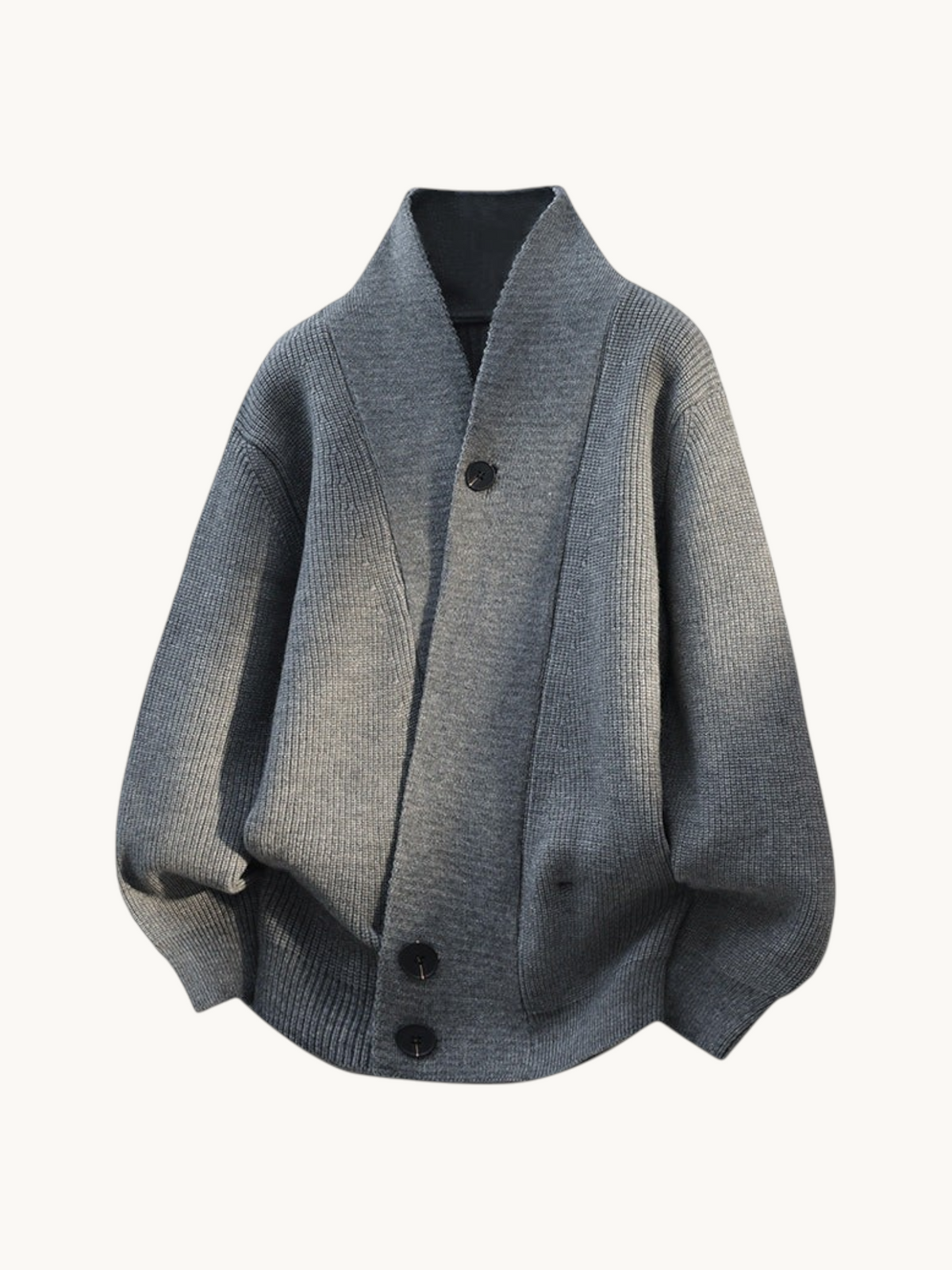By Old Money grey chunky knit buttoned cardigan with a shawl collar and relaxed fit