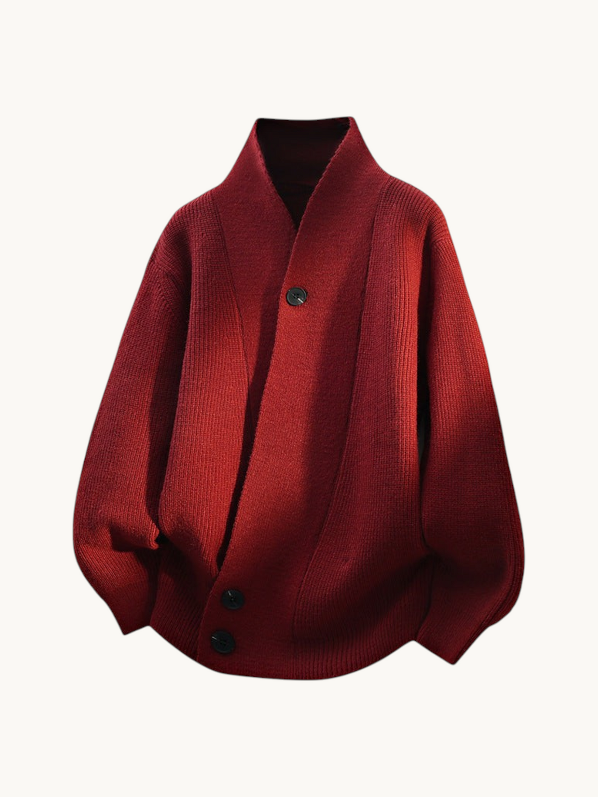By Old Money heavy knit red cardigan with a button-up front, drop shoulders, and a relaxed, oversized fit.