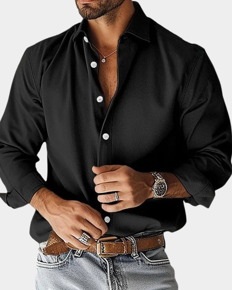 Chemise unie manches longues, noir
