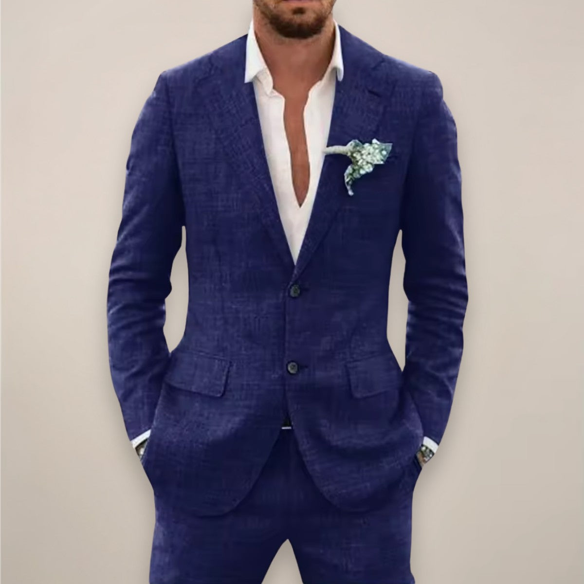 Costume deux pièces ajusté, coloris bleu