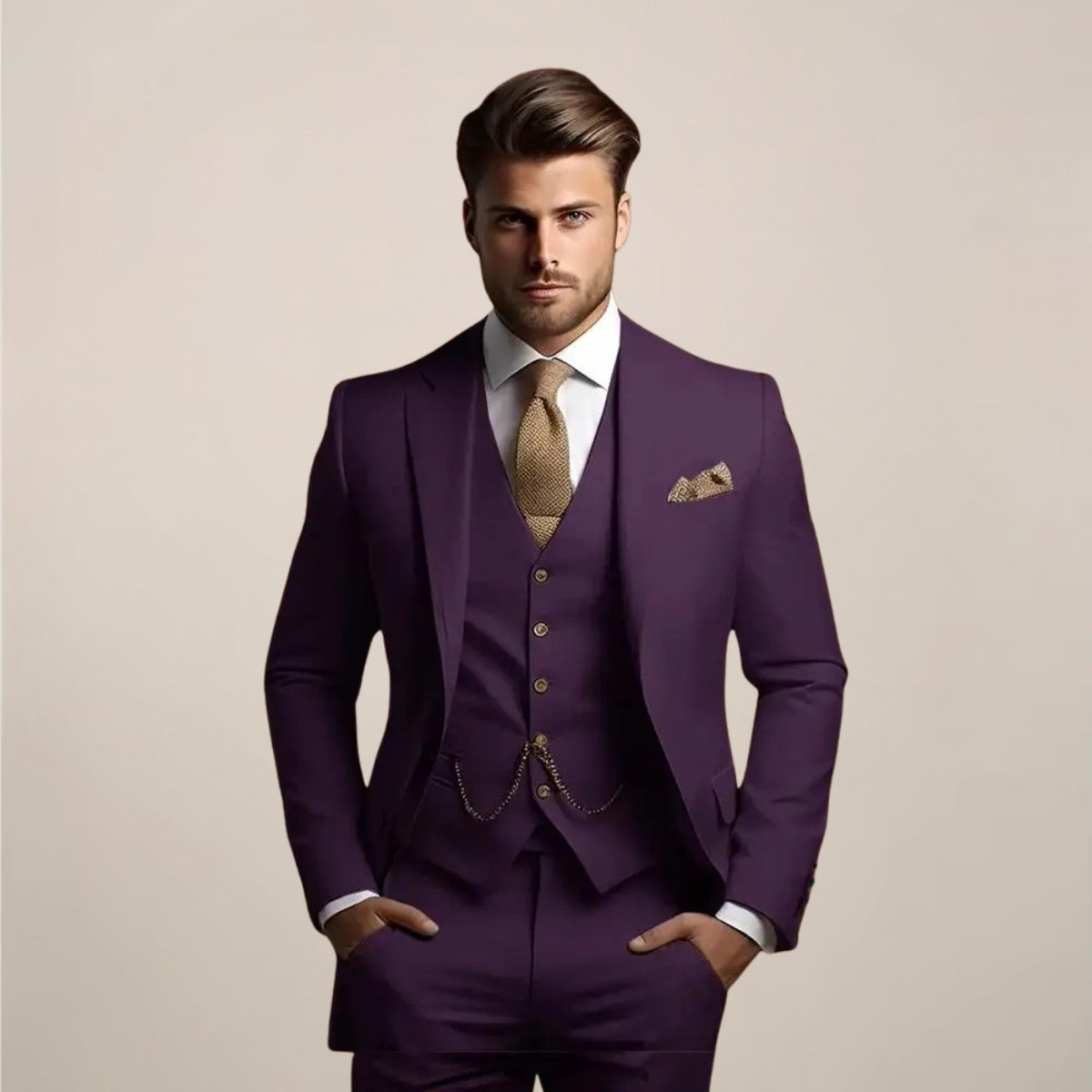 Costume trois pièces ajusté, coloris violet