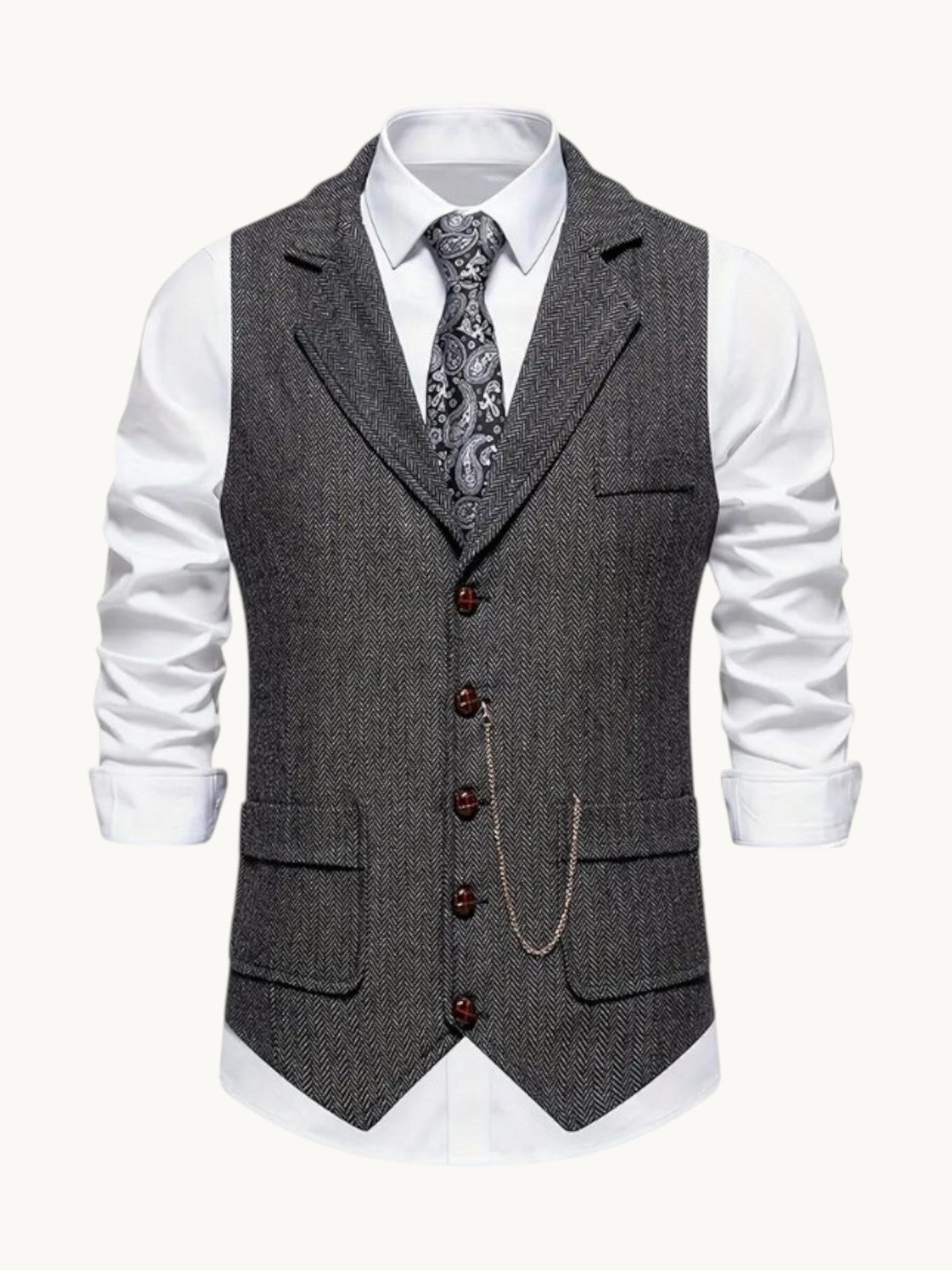 Gilet de costume en tweed chevrons