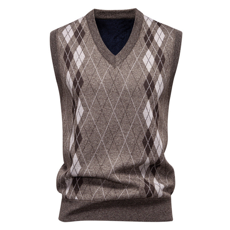 Gilet maille losanges, coloris marron, vue de face