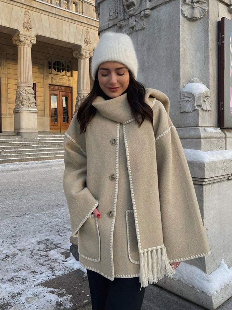 Manteau écharpe à franges pour femme, vue 5