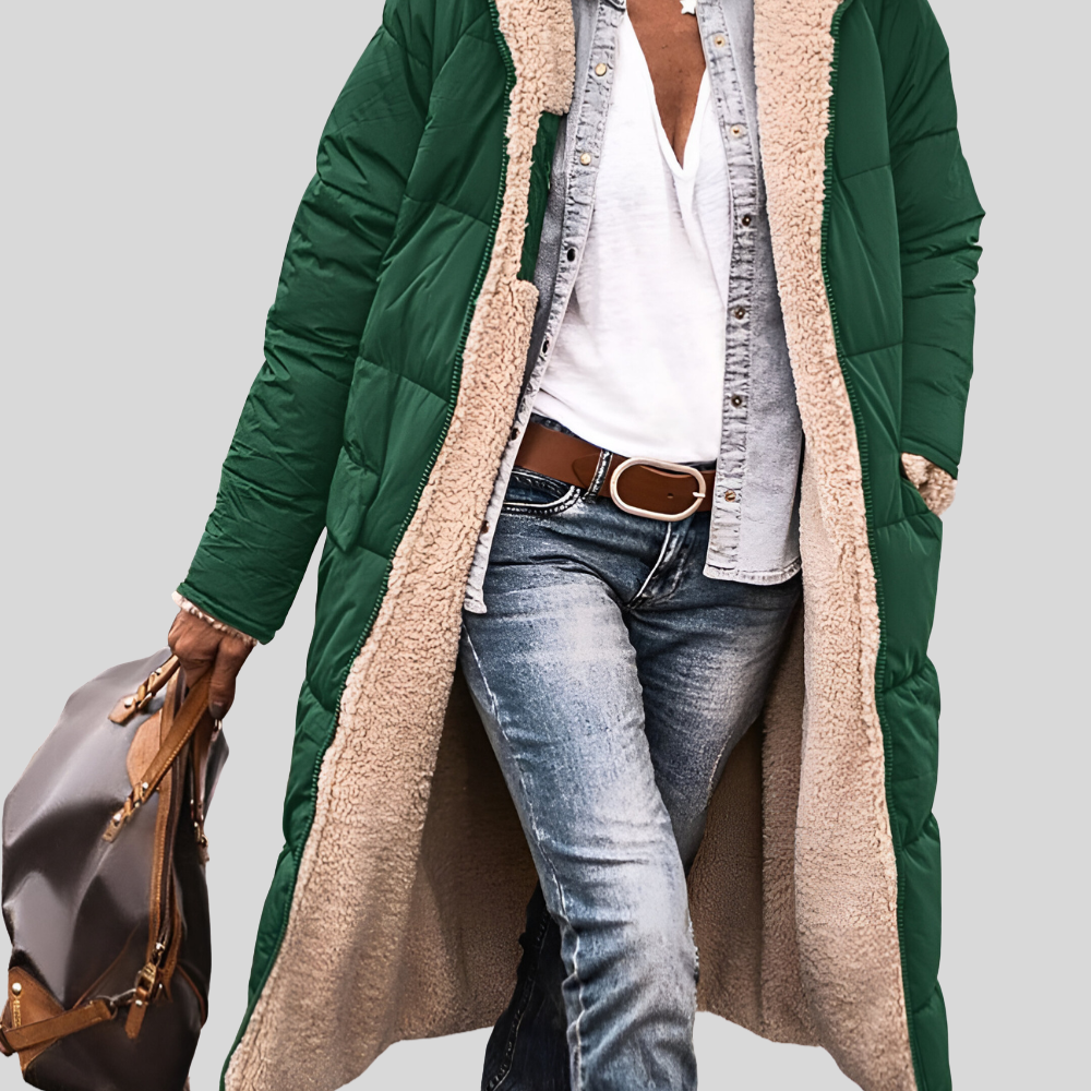Manteau matelassé doublé sherpa pour femme, coloris vert foncé