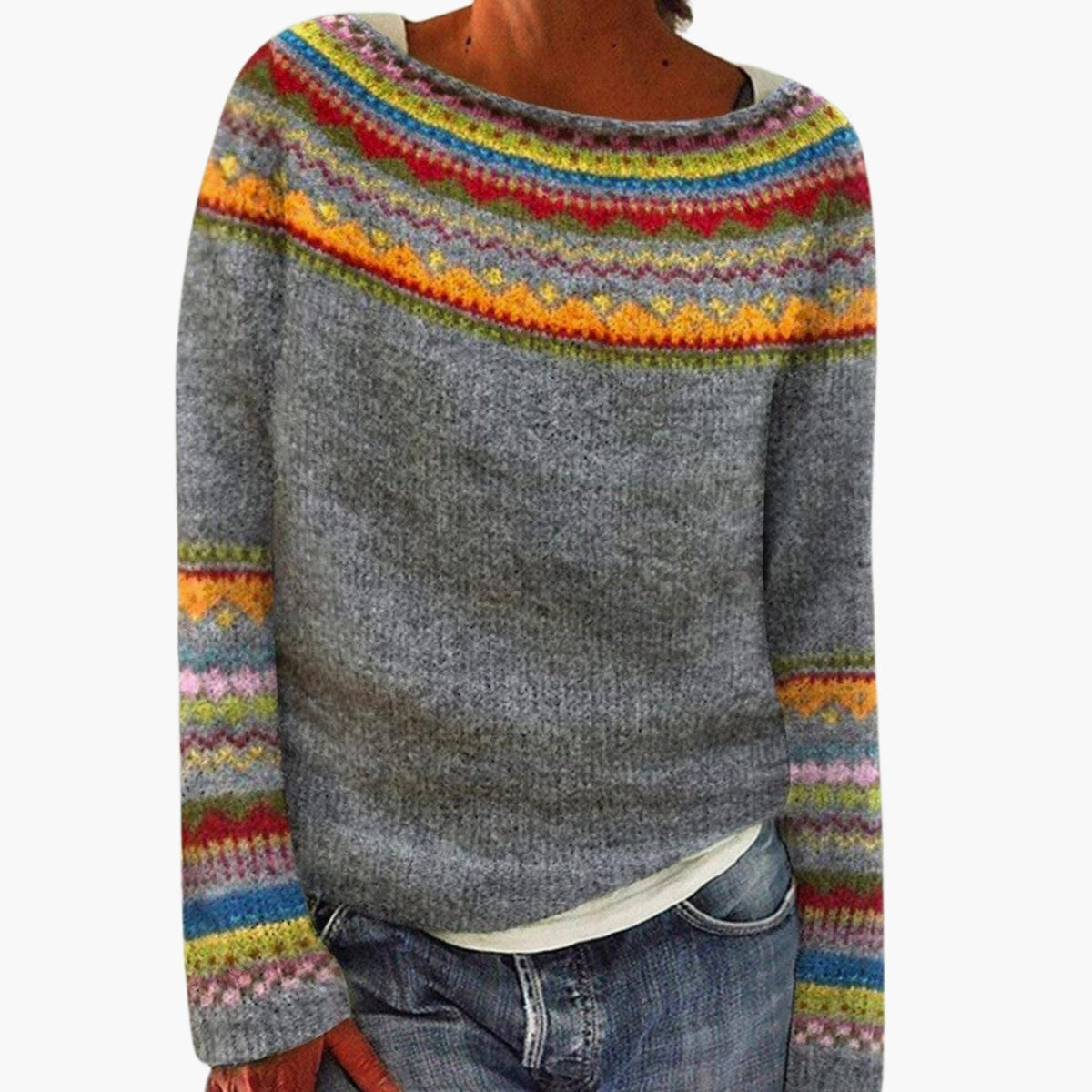 Pull jacquard col bateau pour femme