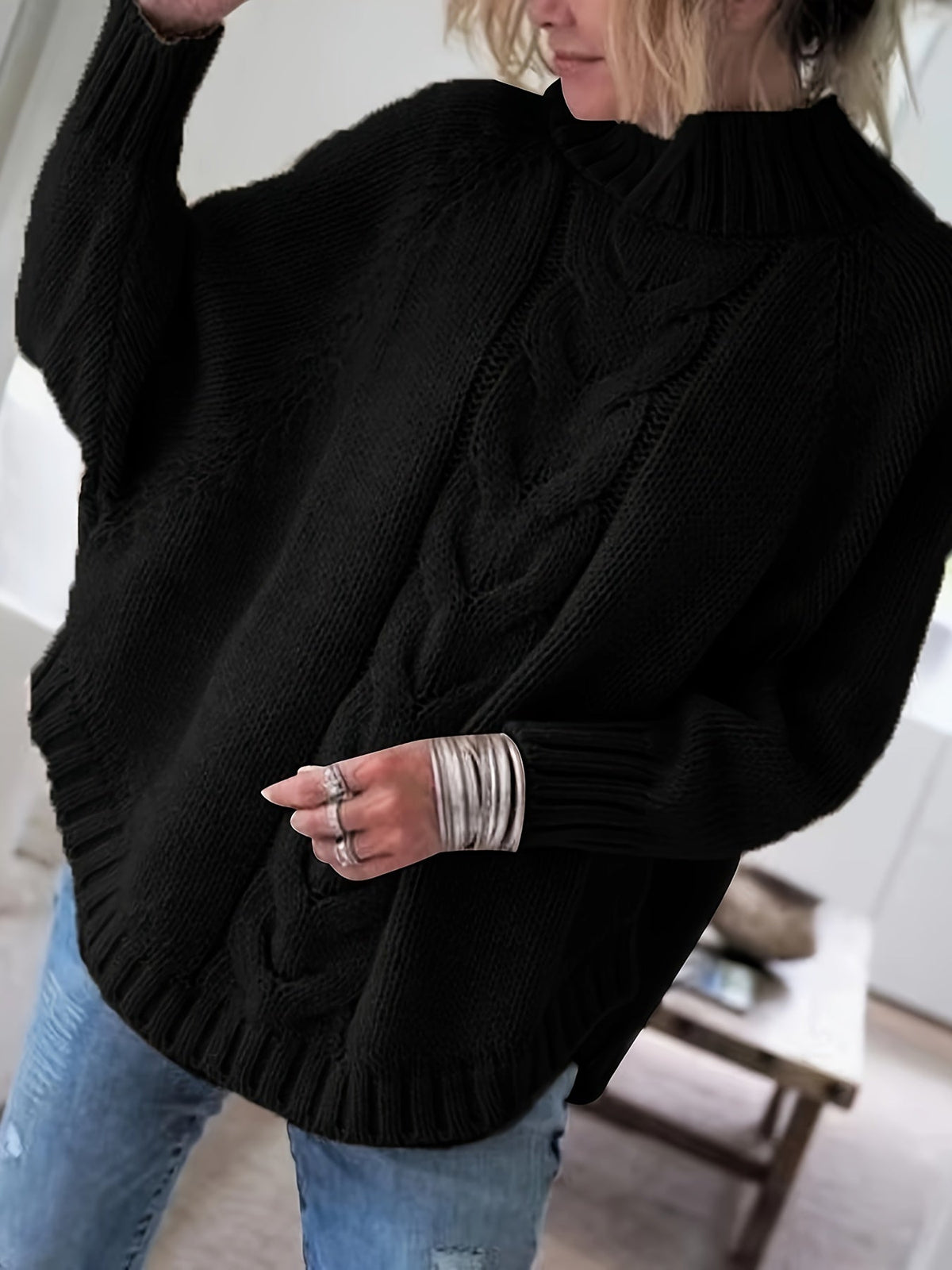 Pull torsadé col montant pour femme, vue 2