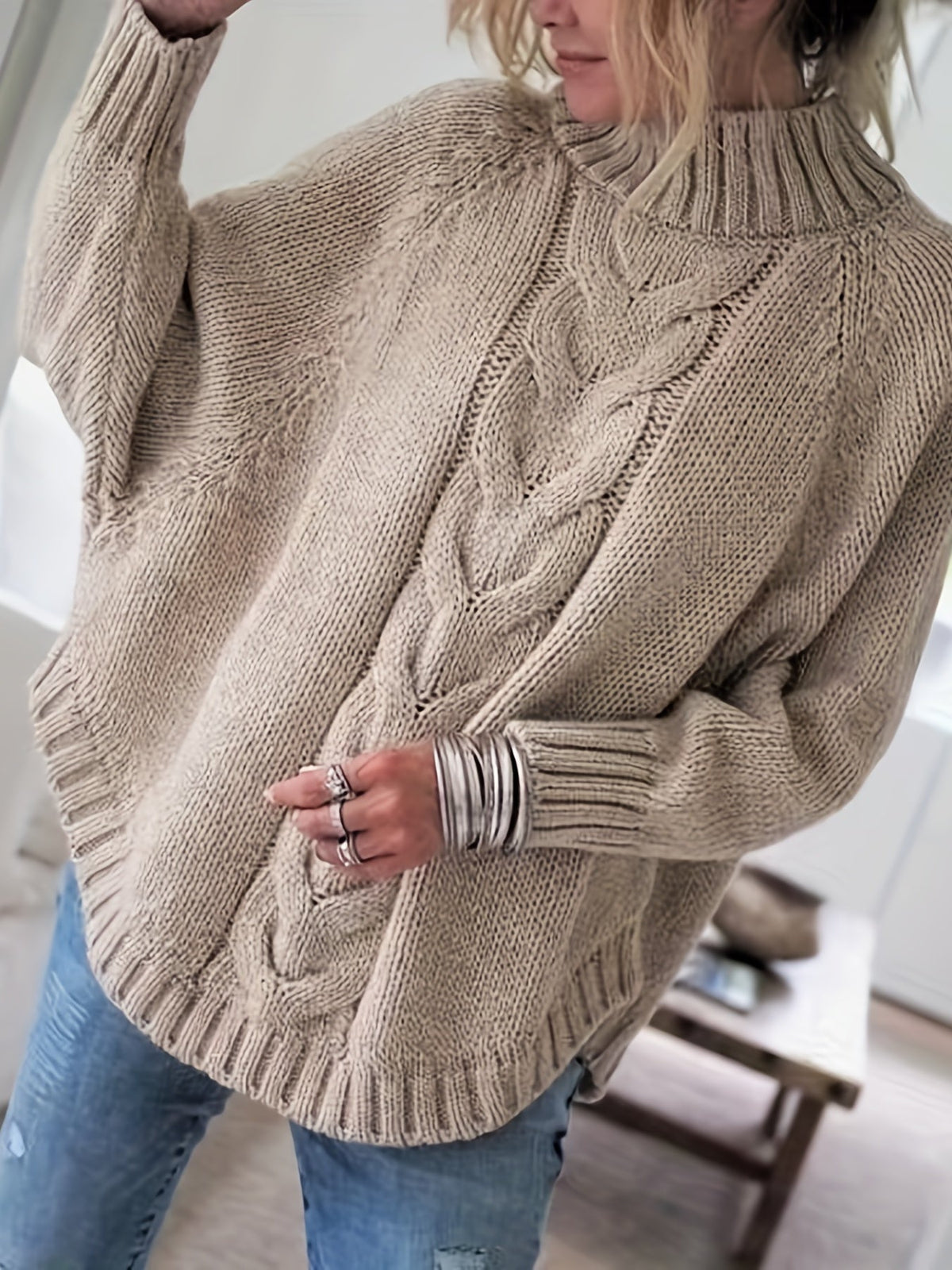 Pull torsadé col montant pour femme, vue 5