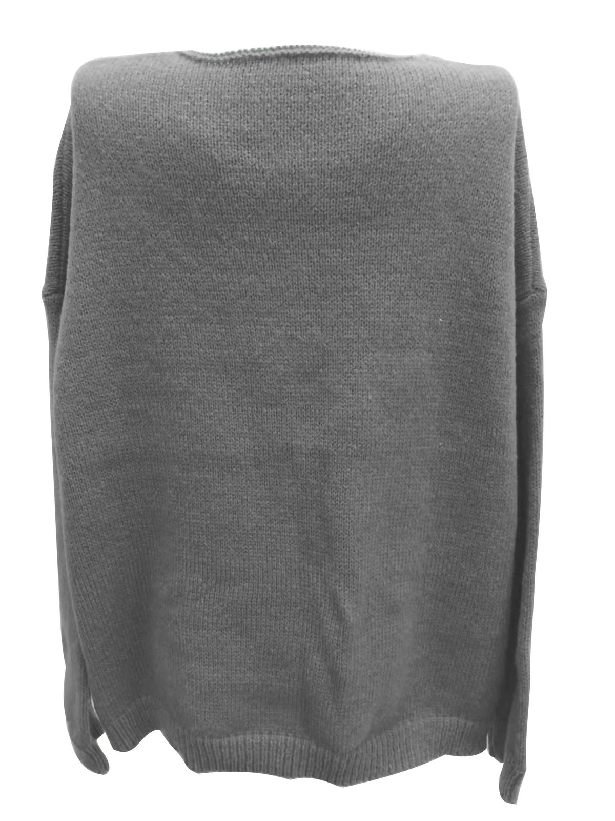 Pull col V ample, coloris gris clair, vue de dos