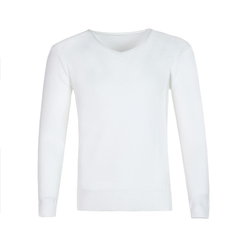 Pull col V blanc en maille unie, présenté à plat