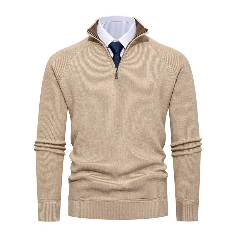 Pull col zippé raglan, coloris beige, vue de face