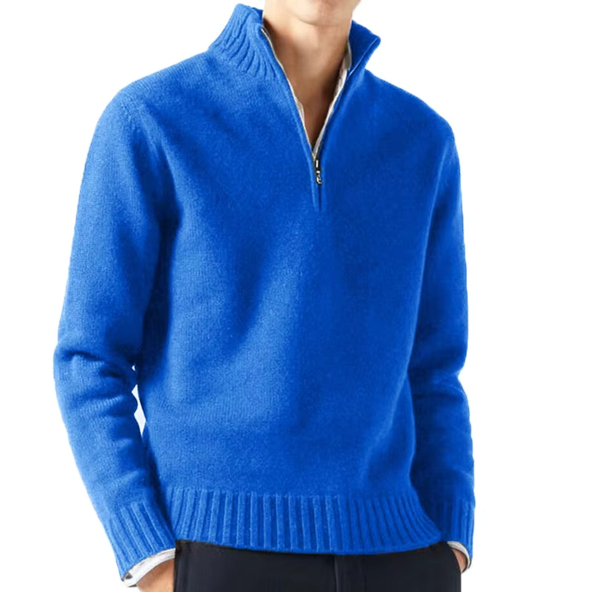Pull demi-zip col montant in Bleu | By Old Money