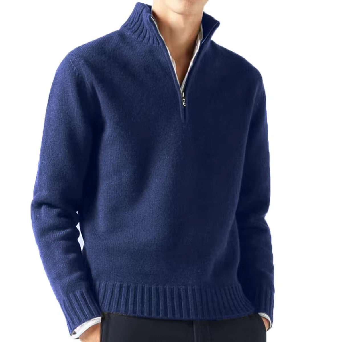 Pull demi-zip col montant in Bleu marine | By Old Money