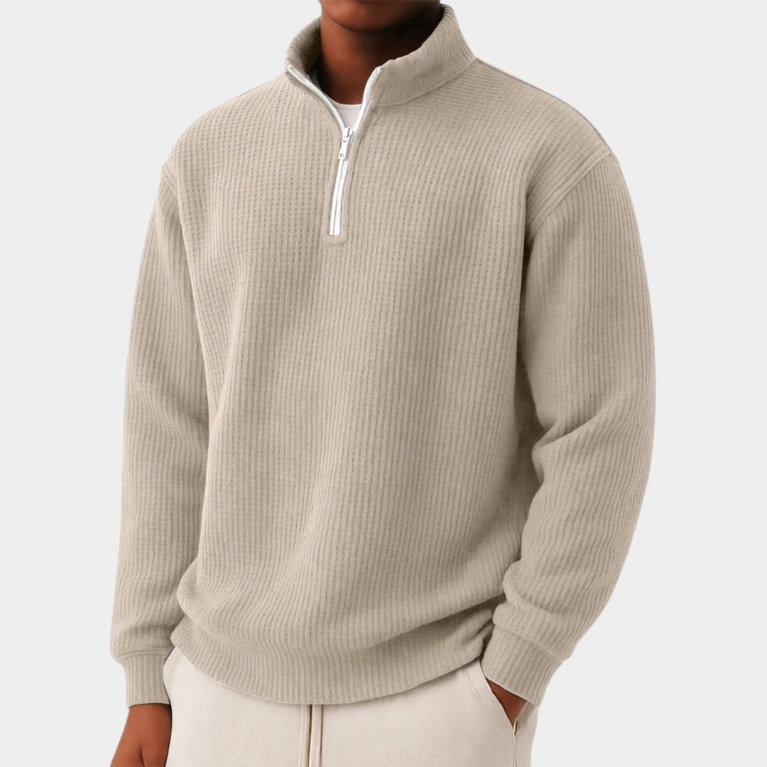 Pull gaufré demi-zip in Beige | By Old Money