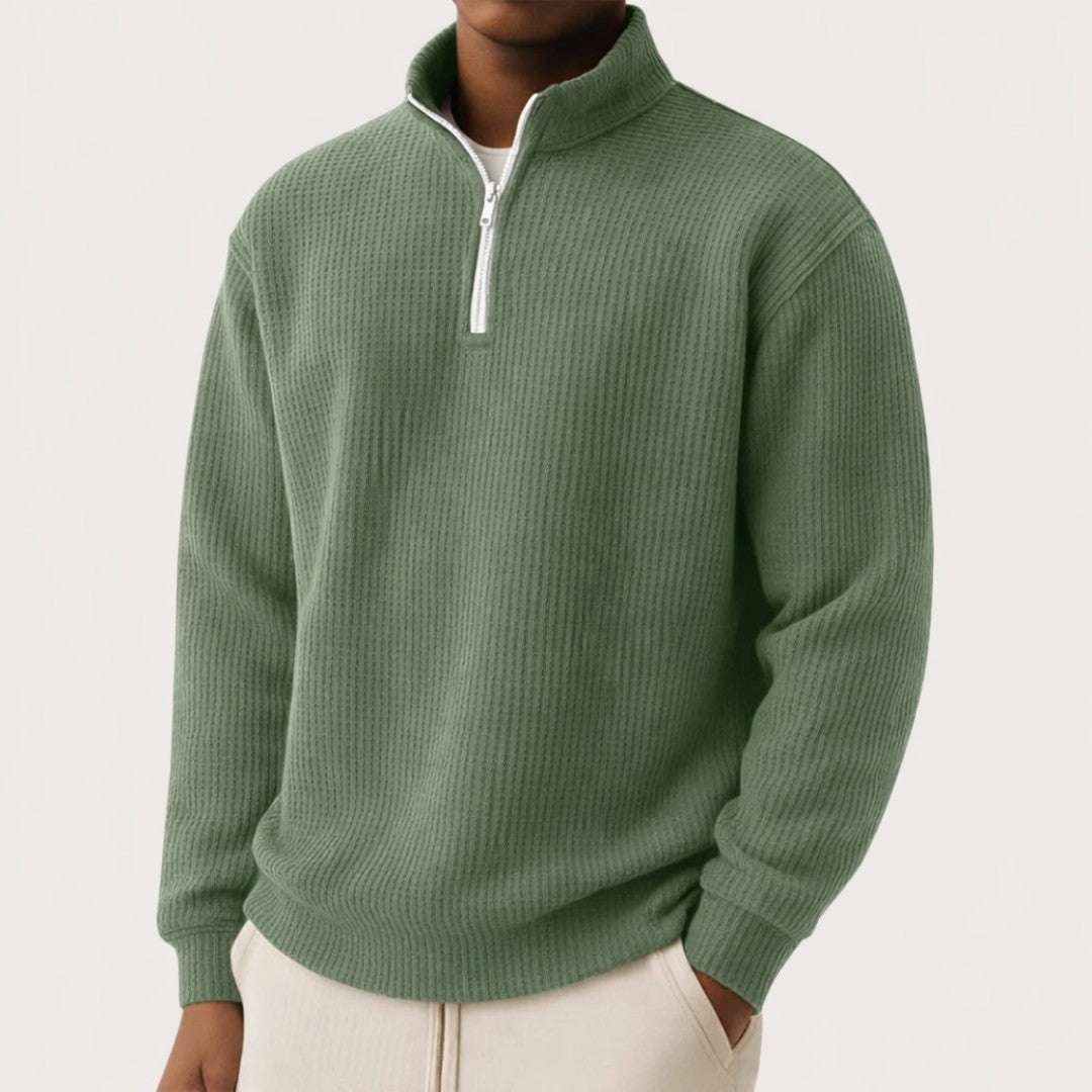 Pull gaufré demi-zip in Green | By Old Money