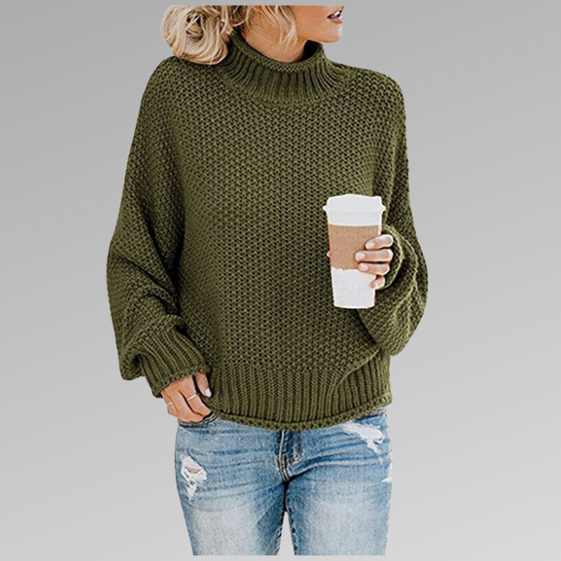 Pull gaufré manches chauve-souris pour femme, coloris vert