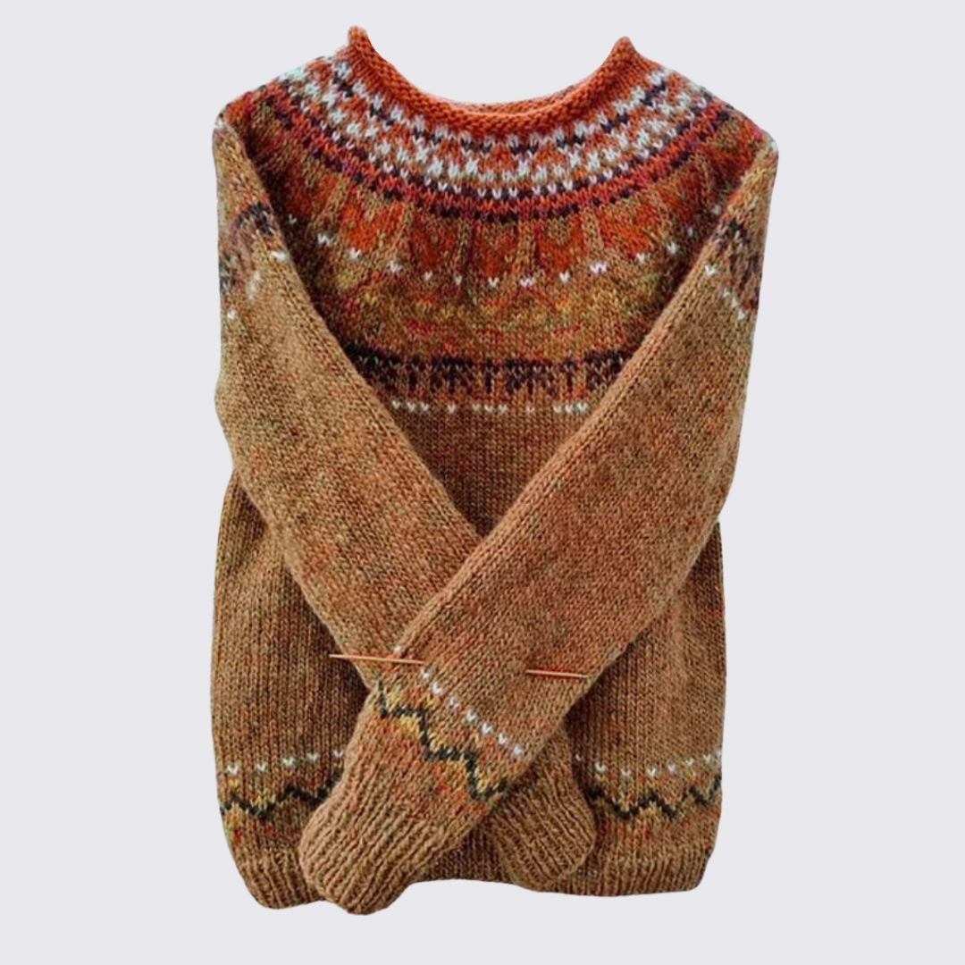 Pull à empiècement jacquard pour femme, coloris camel