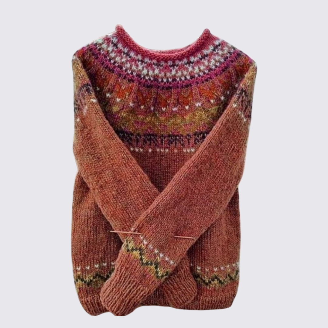 Pull à empiècement jacquard pour femme, coloris orange