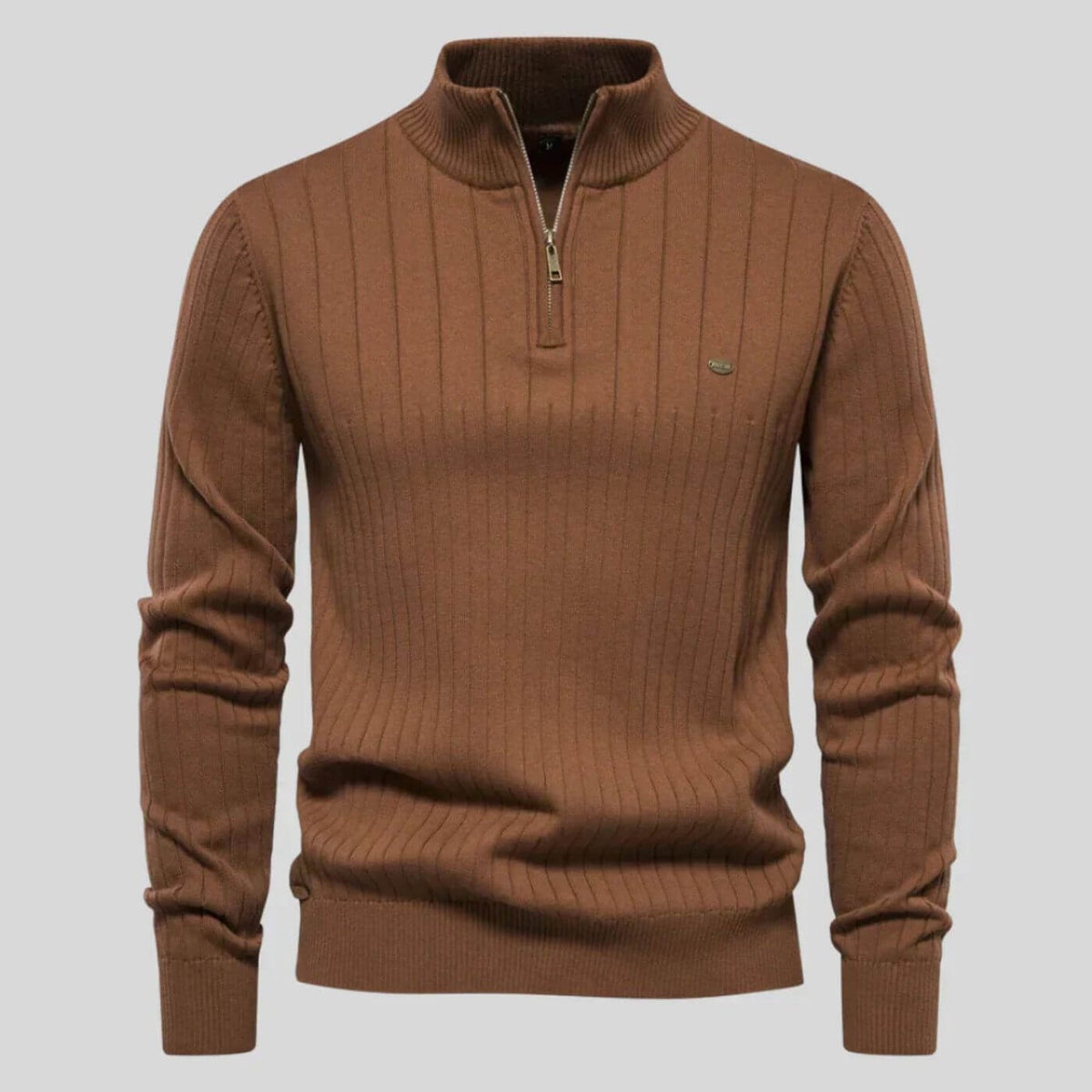 Pull maille côtelée zippé in Brown | By Old Money