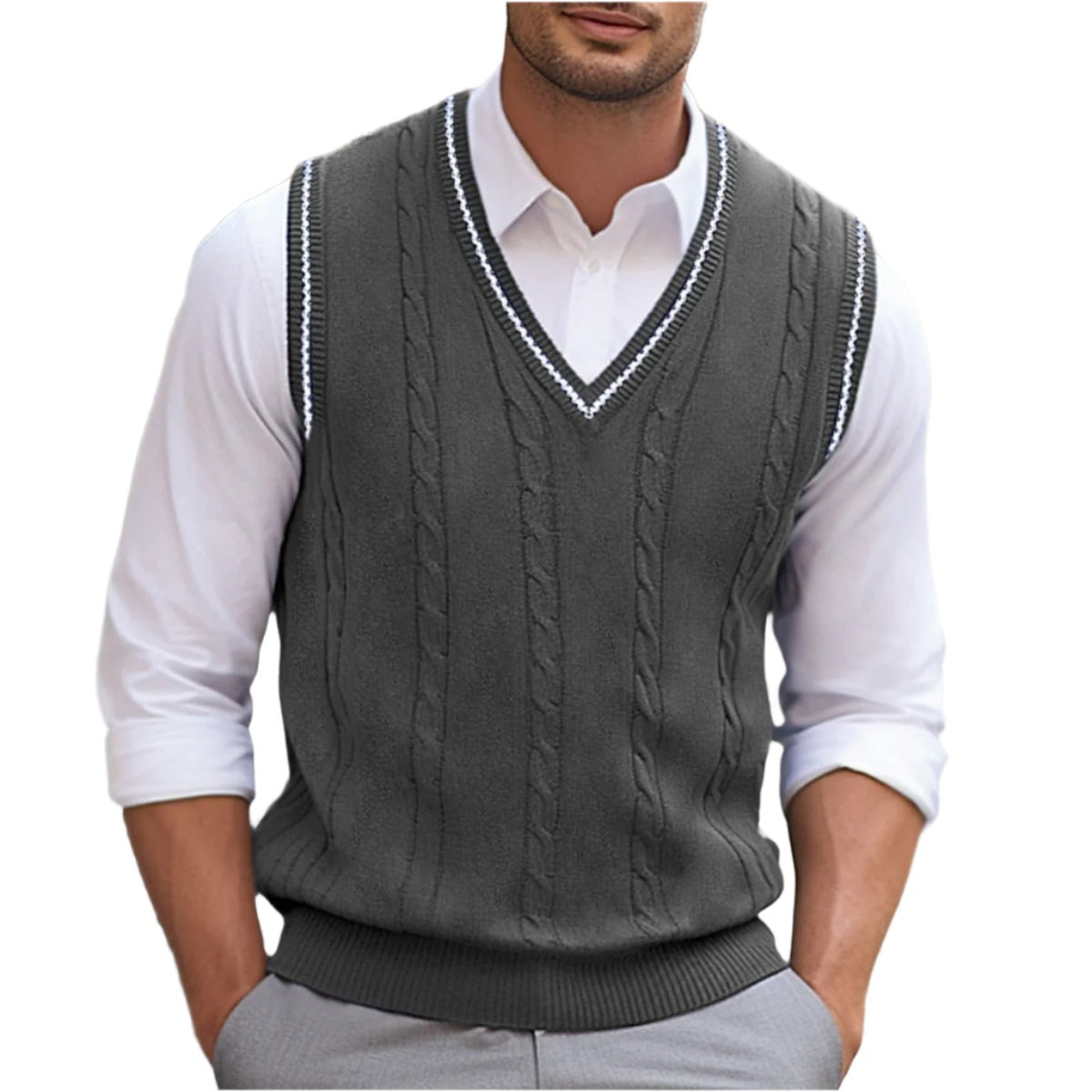 Pull sans manches torsadé, anthracite