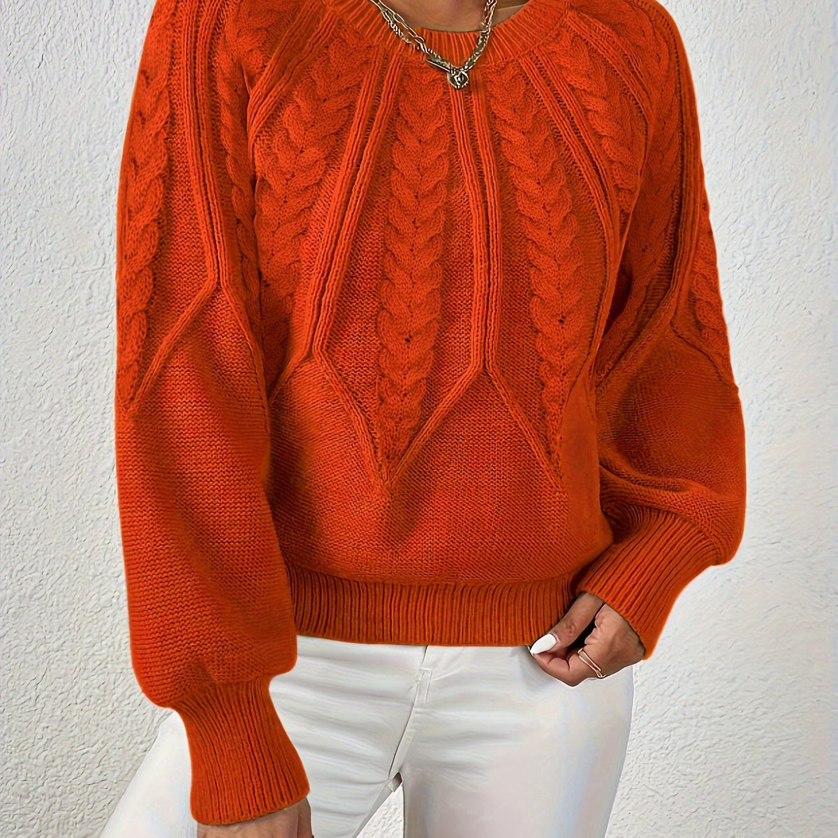 Pull torsadé col rond pour femme, coloris orange
