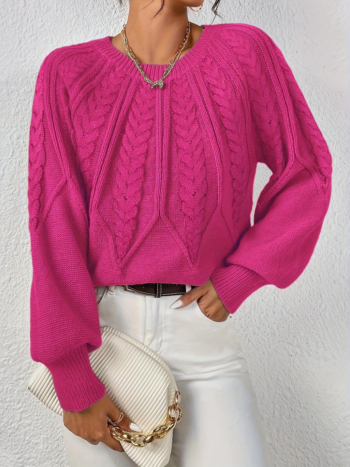 Pull torsadé col rond pour femme, vue 3