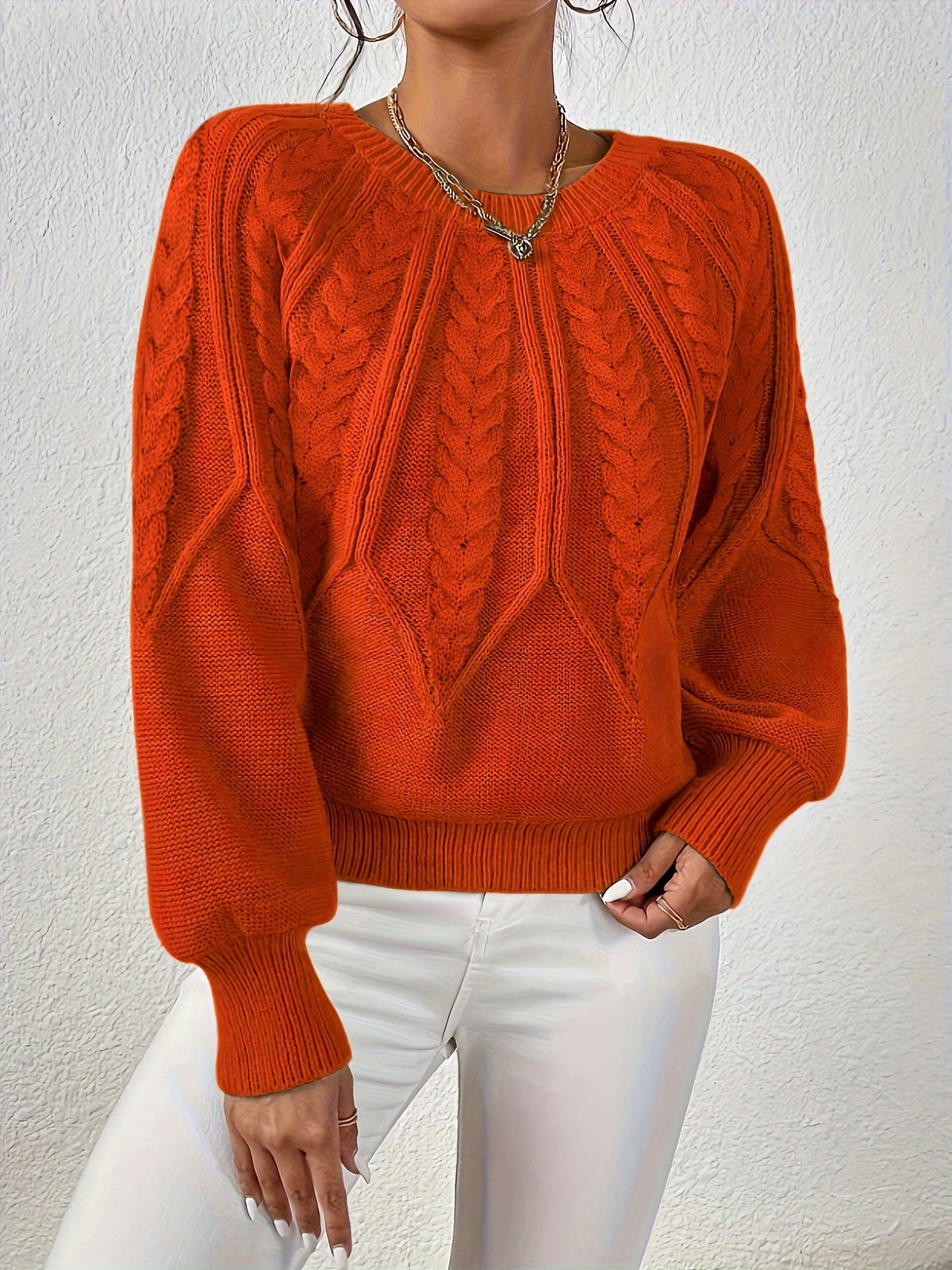Pull torsadé col rond pour femme, vue 4
