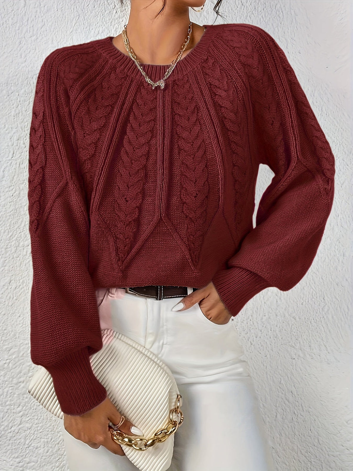 Pull torsadé col rond pour femme, vue 5