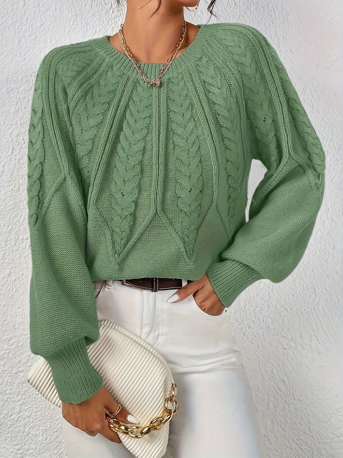 Pull torsadé col rond pour femme, vue 6