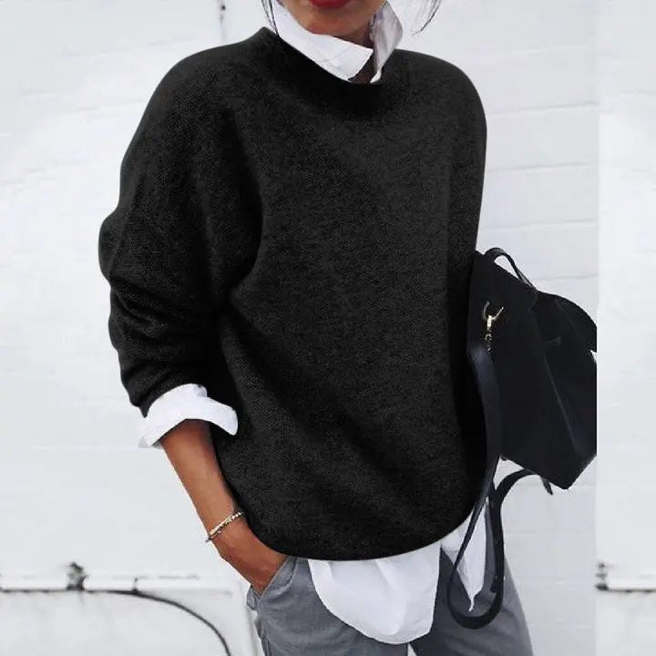 Pull uni ourlet arrondi pour femme, coloris noir