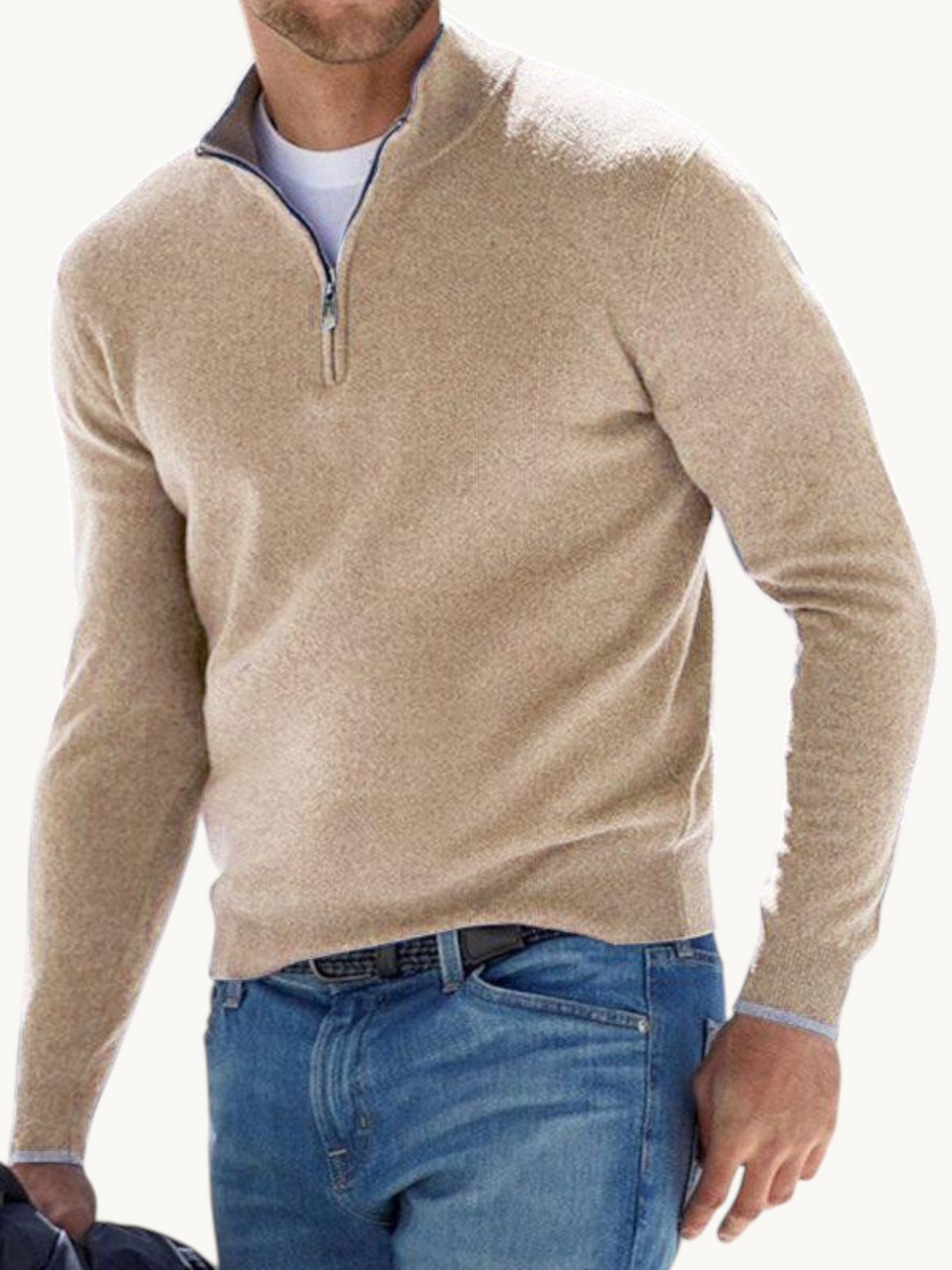 Pull zippé col droit in Beige | By Old Money