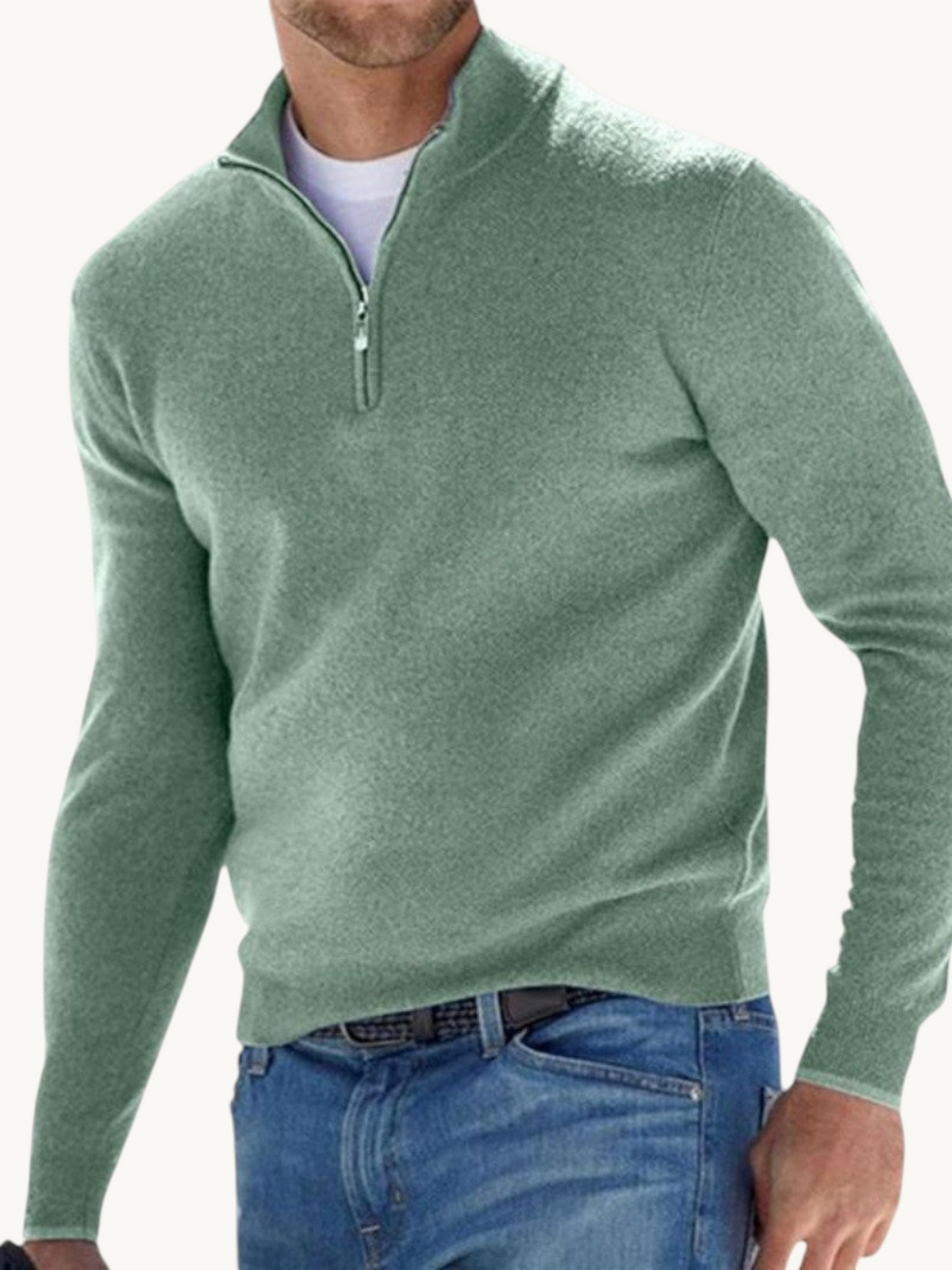Pull zippé col droit in Vert | By Old Money