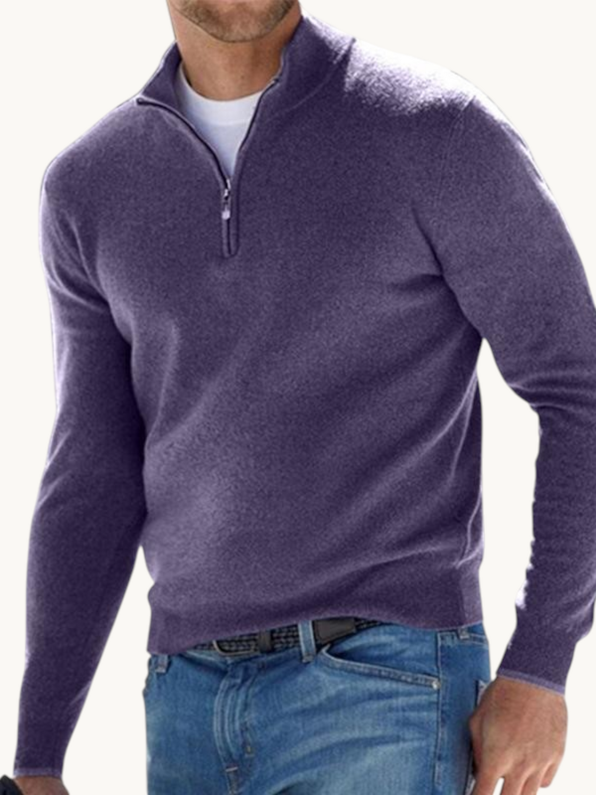 Pull zippé col droit in Violet | By Old Money