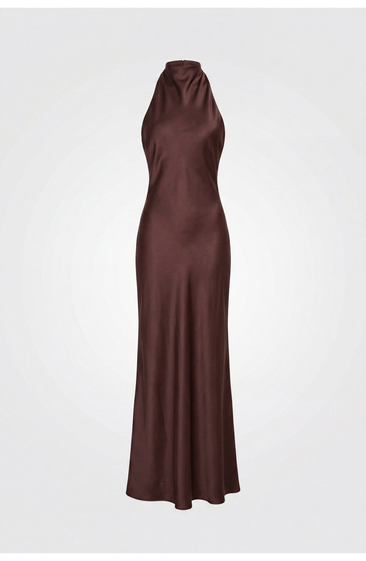Robe longue col licou, coloris marron foncé, présenté à plat