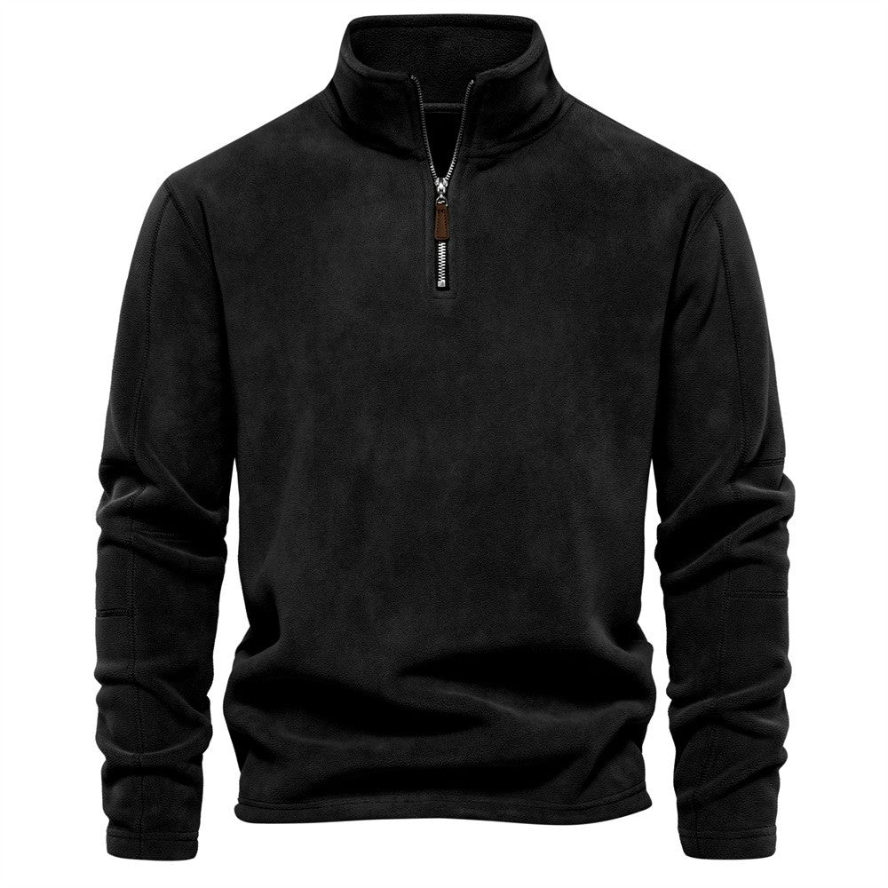 Sweat à col montant noir, coutures surpiquées, vue de face