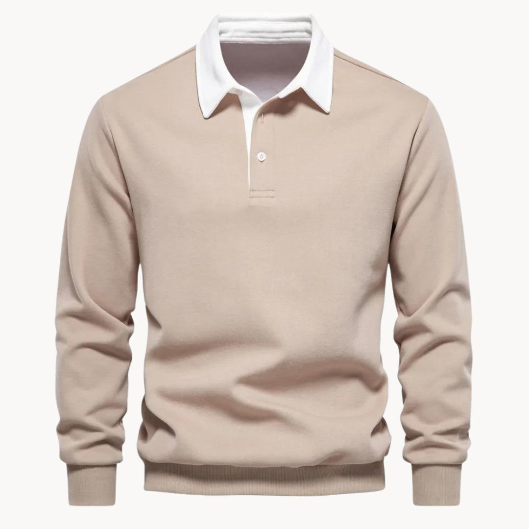 Sweat à col polo, beige