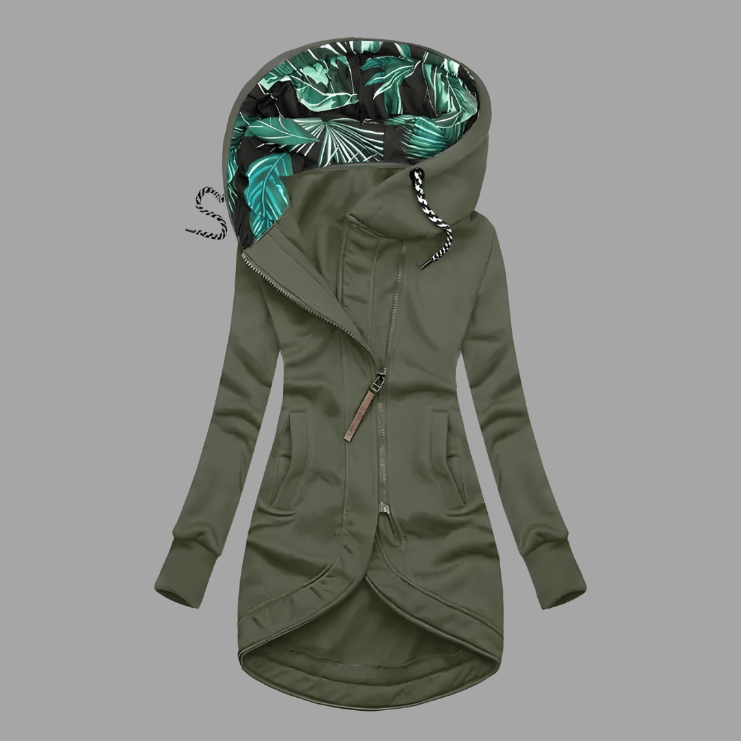 Veste à capuche zippée pour femme, coloris vert