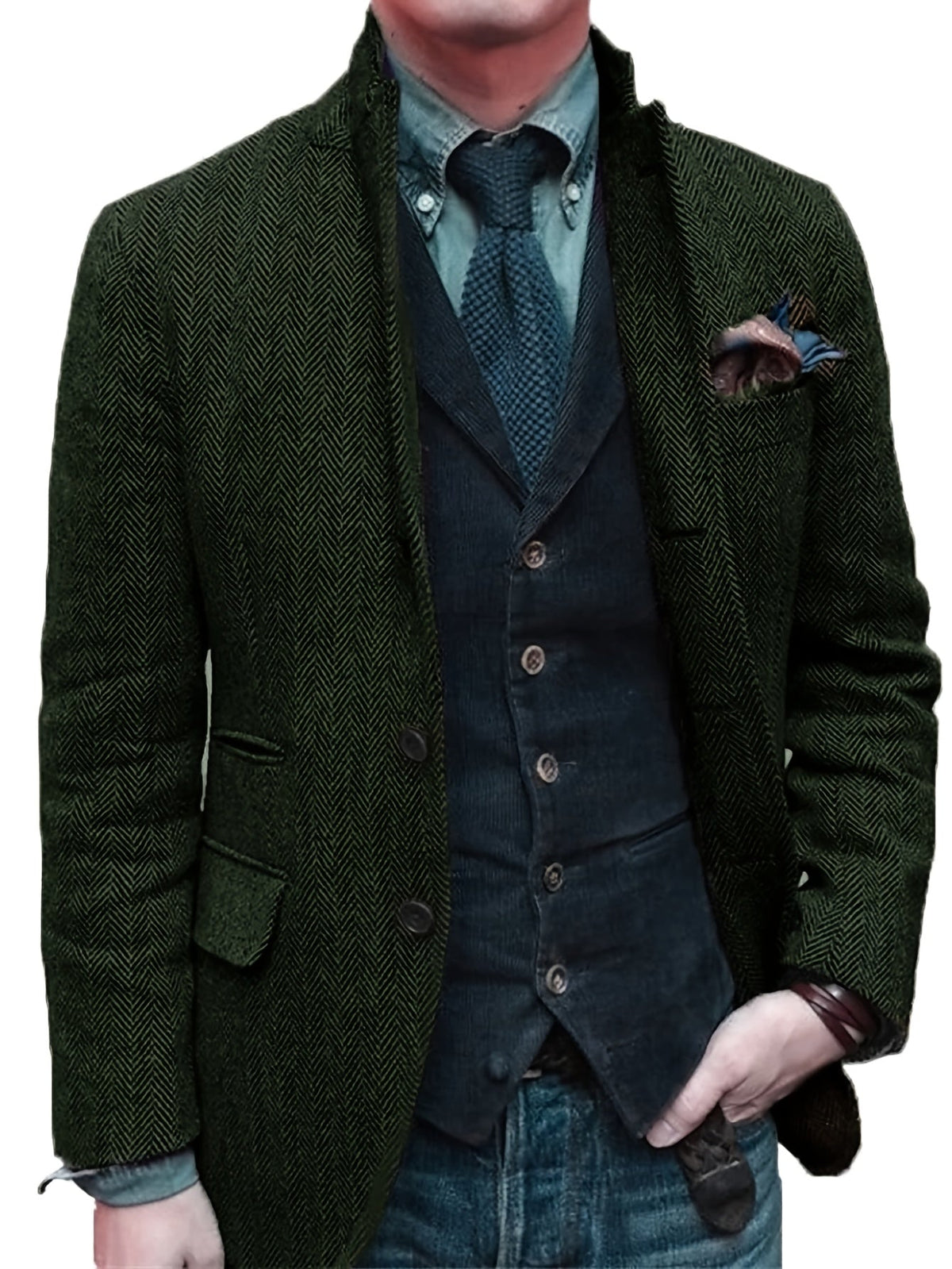 Veste à revers vintage, vert foncé