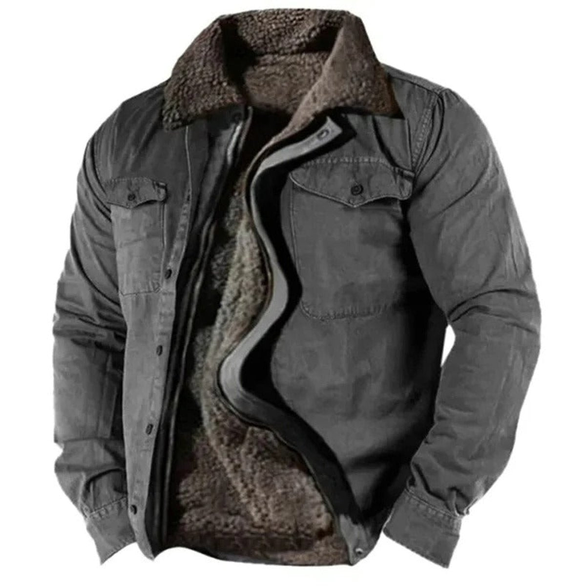 Veste doublée sherpa pour homme, gris foncé, col rabattu en sherpa