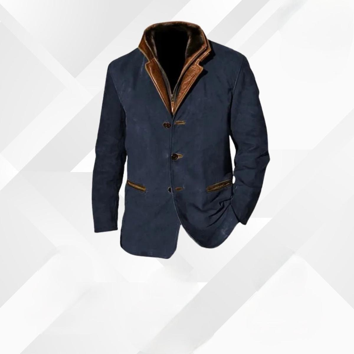 Veste bleu marine à double col et liserés contrastés