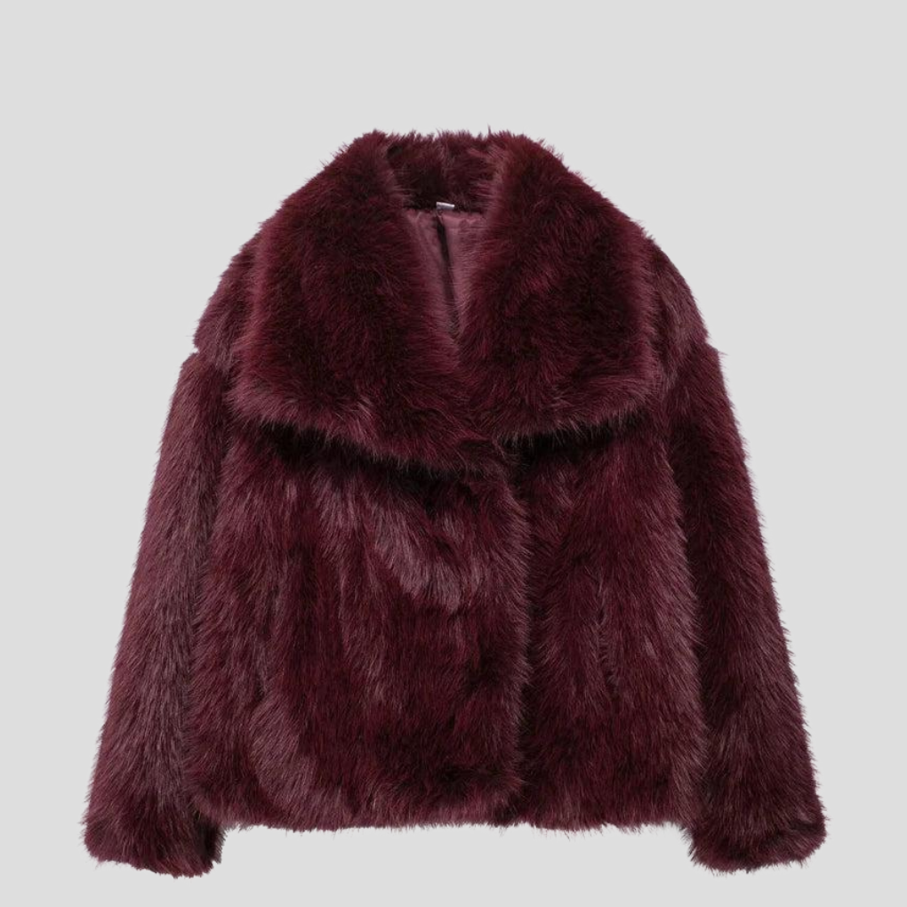 Veste en fausse fourrure pour femme, coloris bordeaux
