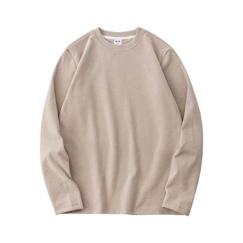 Sous-pull thermique beige à manches longues, posé à plat, vue de face