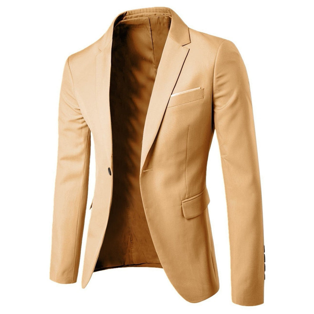 Veste de costume beige à un bouton, col cranté et poche poitrine passepoilée